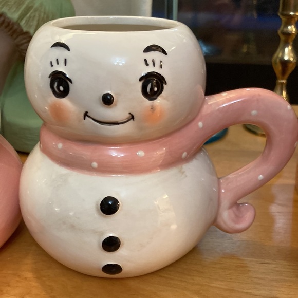 New in Box Johanna Parker (Transpac) Pink Santa and Snowman Mug Set 2022 - Picture 10 of 11